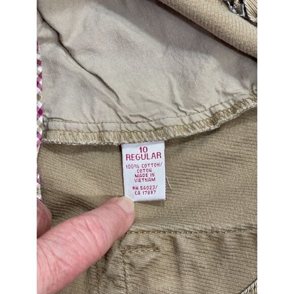 OLD NAVY Wide Leg Twill Trousers Women's 10 Regular Tan Low-Rise Button Pockets - Picture 13 of 16